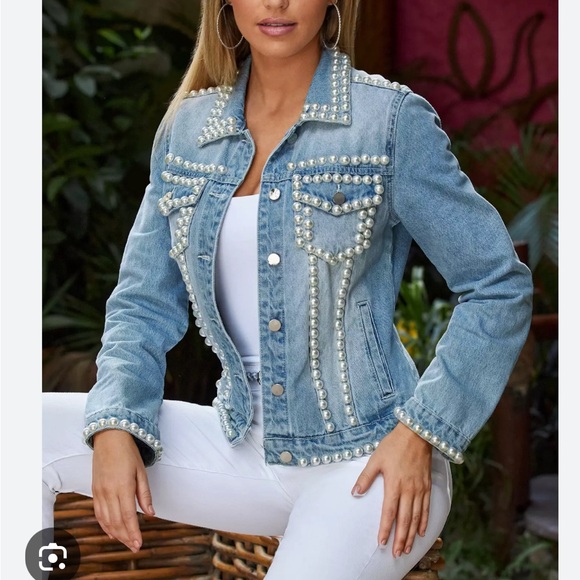 Boston Proper Embellished Jean Jacket. Size Large, New With Tags. - Picture 5 of 7